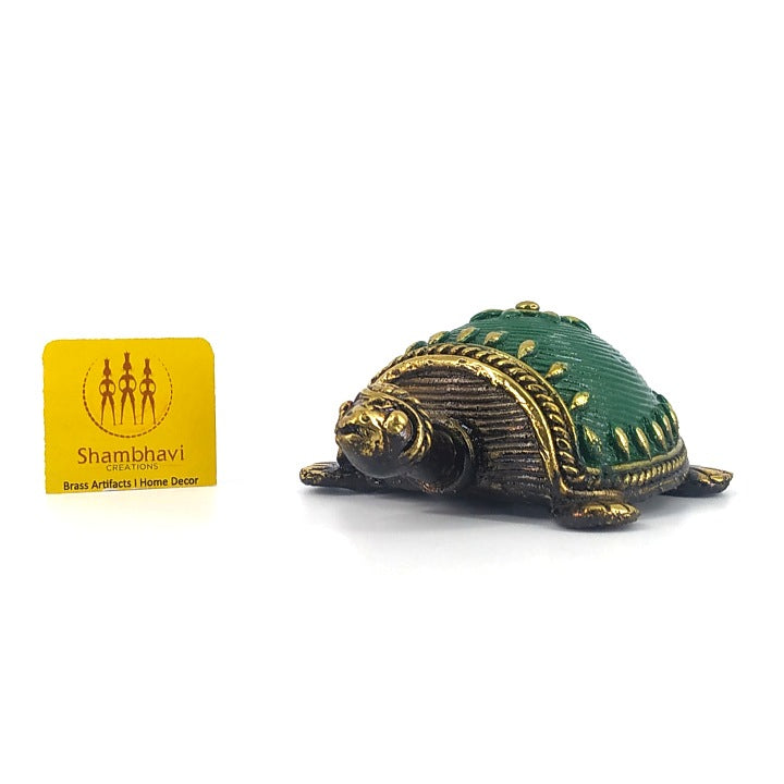 Handmade Bell Metal Turtle Figurine (Green, 3.5 inch)