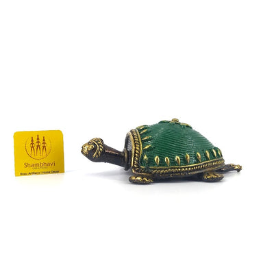 Handmade Bell Metal Turtle Figurine (Green, 3.5 inch)