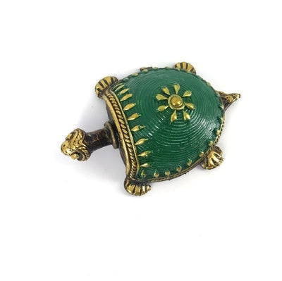 Handmade Bell Metal Turtle Figurine (Green, 3.5 inch)