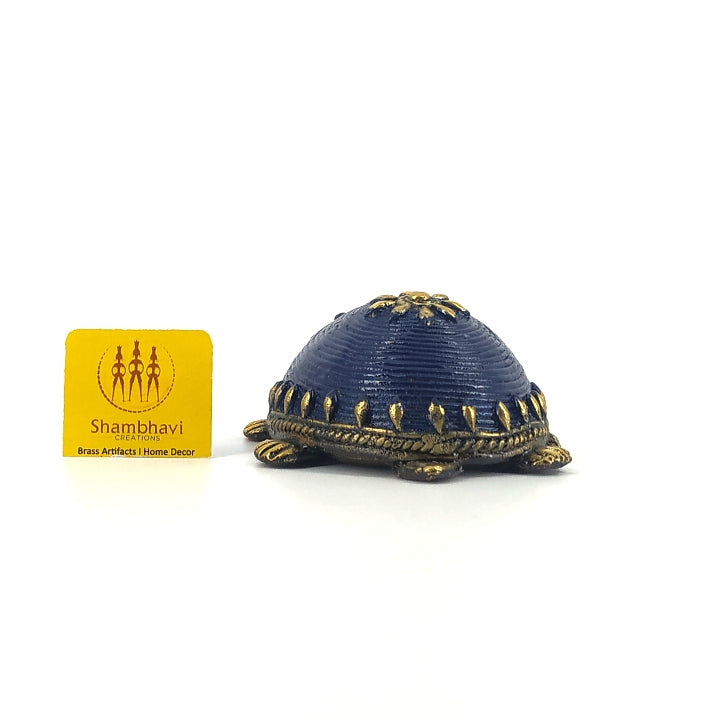 Tribal Handicraft Bell Metal Turtle Figurine (Blue, 3.5 inch)