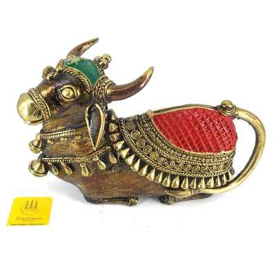 Striking Brass Dhokra Curve Design Nandi Statue (Multicolor, 7.25 x 4.5 inch)