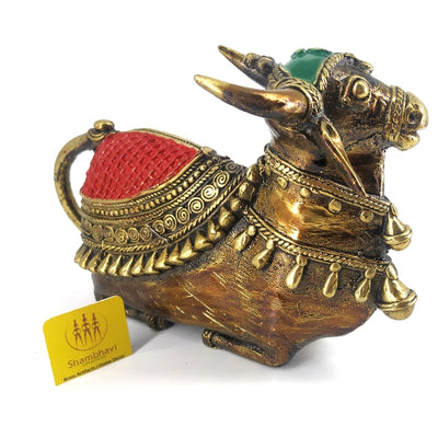 Striking Brass Dhokra Curve Design Nandi Statue (Multicolor, 7.25 x 4.5 inch)