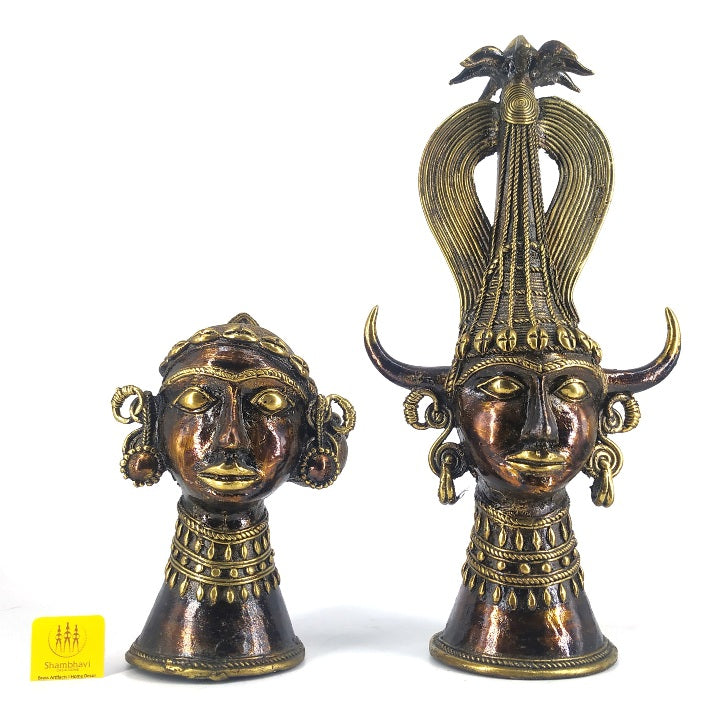 Dhokra Art Handcrafted Brass Madia Madin Tribal Statue (Bronze color, 12 inch)