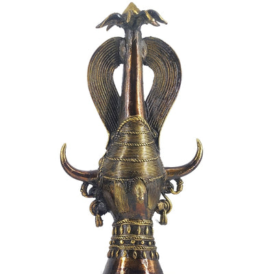 Dhokra Art Handcrafted Brass Madia Madin Tribal Statue (Bronze color, 12 inch)