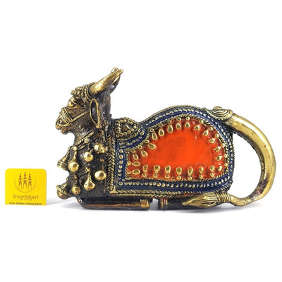 Dhokra Art Serene Sitting Nandi Statue of Bell metal (Multicolor, 7 x 3.5 inch)