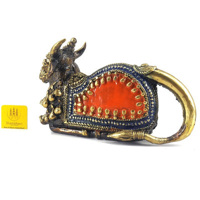 Dhokra Art Serene Sitting Nandi Statue of Bell metal (Multicolor, 7 x 3.5 inch)