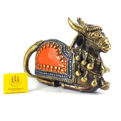 Dhokra Art Serene Sitting Nandi Statue of Bell metal (Multicolor, 7 x 3.5 inch)