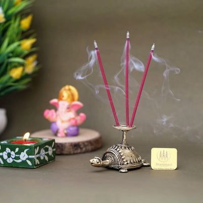 Tortoise Bell Metal Art Incense Stick Holder (Golden, 2.5 inch)