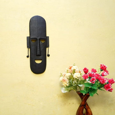 Handmade Wall Hanging Long Iron Mask of Bastar Tribal Art  (Black, 15 inch)