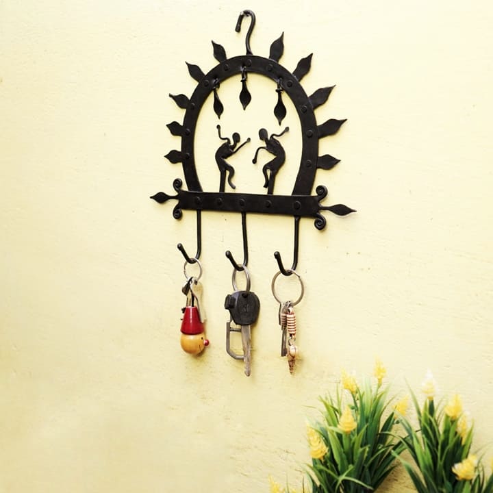 Bastar Art Iron Craft handmade Trident Wall Hook (Black, 10 inch)