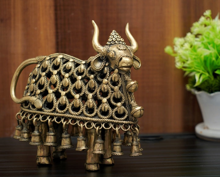 Resonant Nandi Bell Sculpture – Bastar Dokra Art Brass Decor