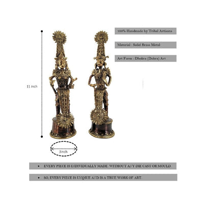 Dhokra Art Handmade Jhitku Mitki Brass Tribal Statue (Bronze color, 11 inch)