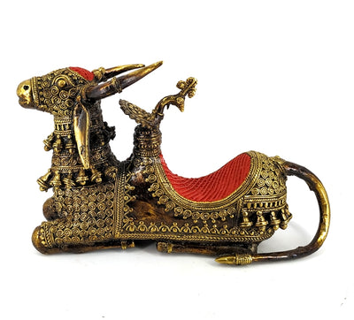 Dhokra Art Brass Nandi With Throne (Multicolor, 12 x 7 inch)