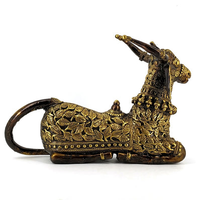 Dhokra art Leaf Motif Nandi Statue of Artistic Bell Metal (Bronze color, 11 x 7 inch)