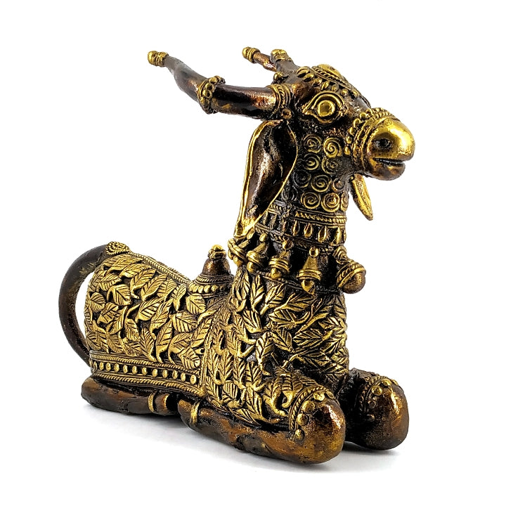 Dhokra art Leaf Motif Nandi Statue of Artistic Bell Metal (Bronze color, 11 x 7 inch)