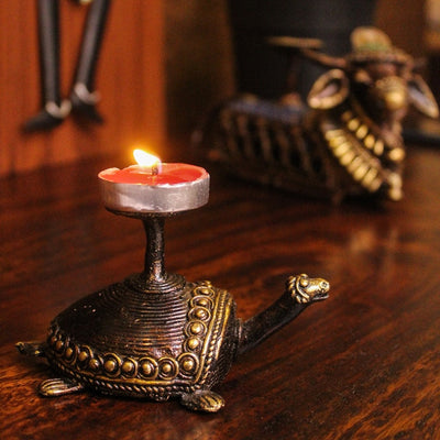 Brass Tortoise Candle and Tea Light Holder (Bronze color, 3 inch)