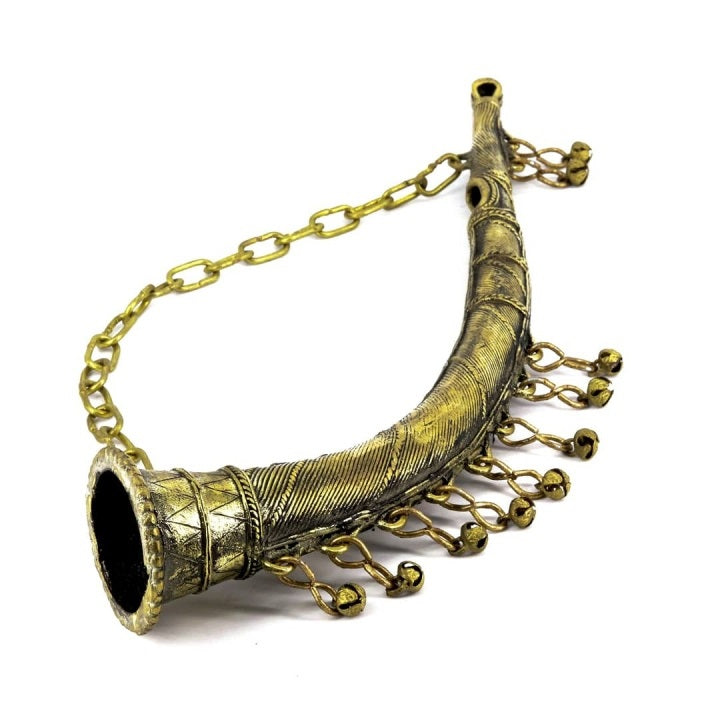 Trumpet (Todi) Dhokra Art Brass Statue for Home Decor (Golden, 16 inch)