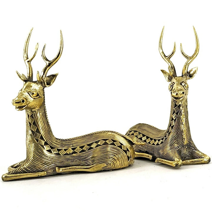 Brass Bell Metal Art Deer Duo Sitting (Golden, 4.5 inch)
