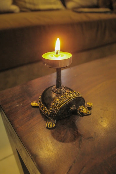 Brass Tortoise Candle and Tea Light Holder (Bronze color, 3 inch)