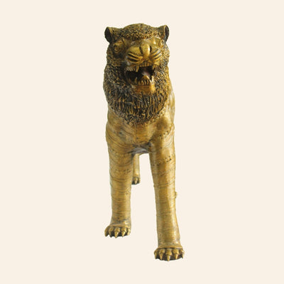 Majestic Indian Lion Brass Statue with Ornate Design (Golden, 39 x 18.5 inch)