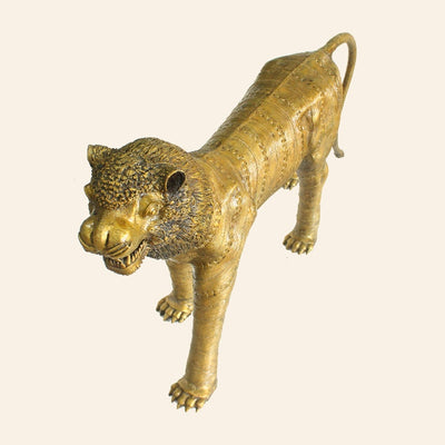 Majestic Indian Lion Brass Statue with Ornate Design (Golden, 39 x 18.5 inch)