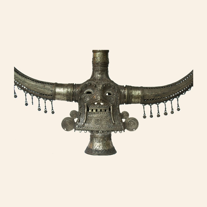 Handcrafted Indian Tribal Headgear with Brass Metal Embellishments (Bronze color,  42 x 34 Inch)