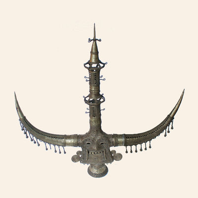 Handcrafted Indian Tribal Headgear with Brass Metal Embellishments (Bronze color,  42 x 34 Inch)