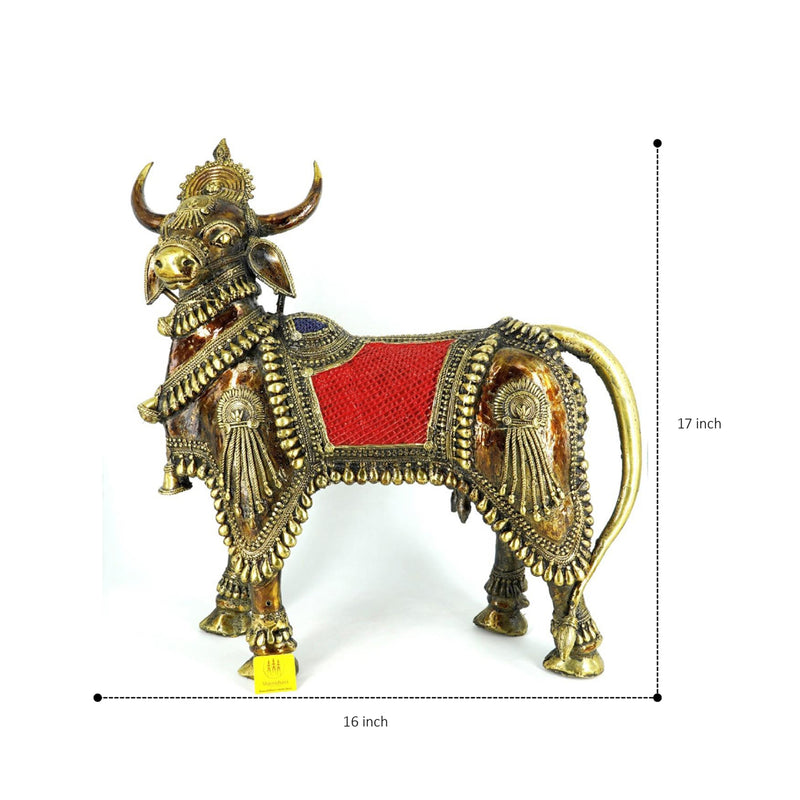Standing Brass Bull Figurine with Bulky Design (Multicolor, 17 inch)