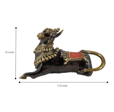 Sacred Peaceful Dhokra Nandi Figurine of bell metal (Multicolor, 7.25 x 4.5 inch)
