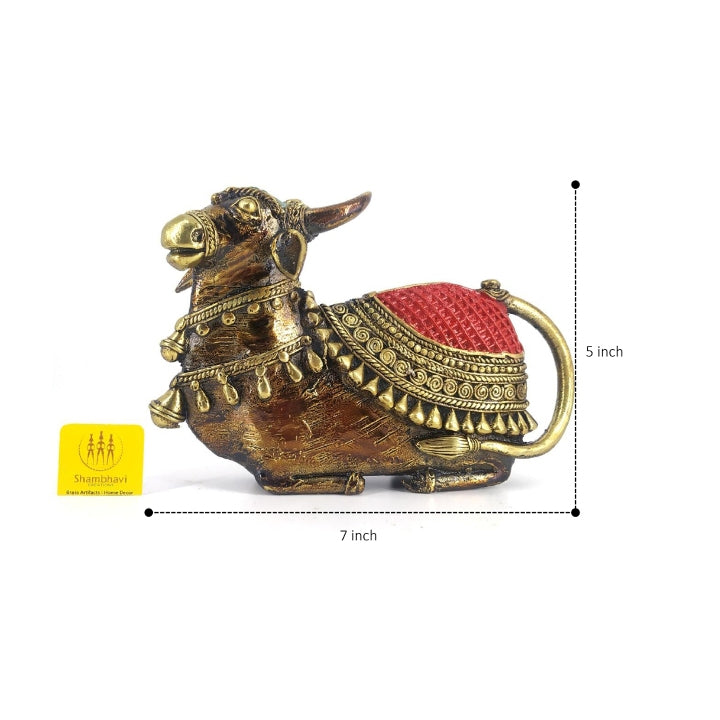 Striking Brass Dhokra Curve Design Nandi Statue (Multicolor, 7.25 x 4.5 inch)