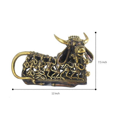 Dhokra Art Figurine Human Connection with Brass Nandi (Bronze color, 12 x 7 inch)