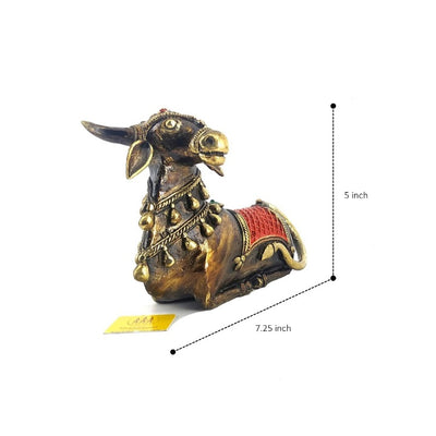 Decorative Dhokra Brass Nandi Bull Statue (Multicolor, 7.25 x 5 inch)