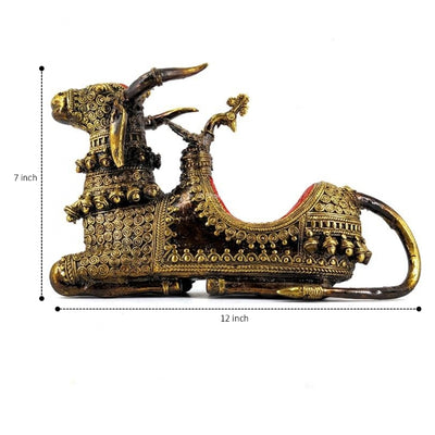 Dhokra Art Brass Nandi With Throne (Multicolor, 12 x 7 inch)