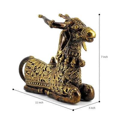 Dhokra art Leaf Motif Nandi Statue of Artistic Bell Metal (Bronze color, 11 x 7 inch)