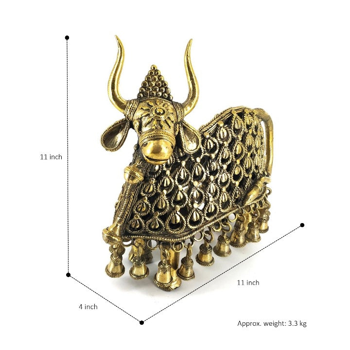 Handmade Brass Nandi Tribal Statue (Golden, 10.5 inch)