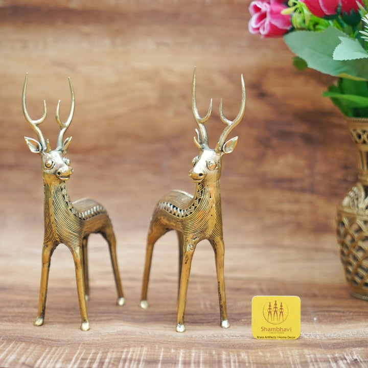 Brass Deer Duo Standing (Golden, 6.5 inch)