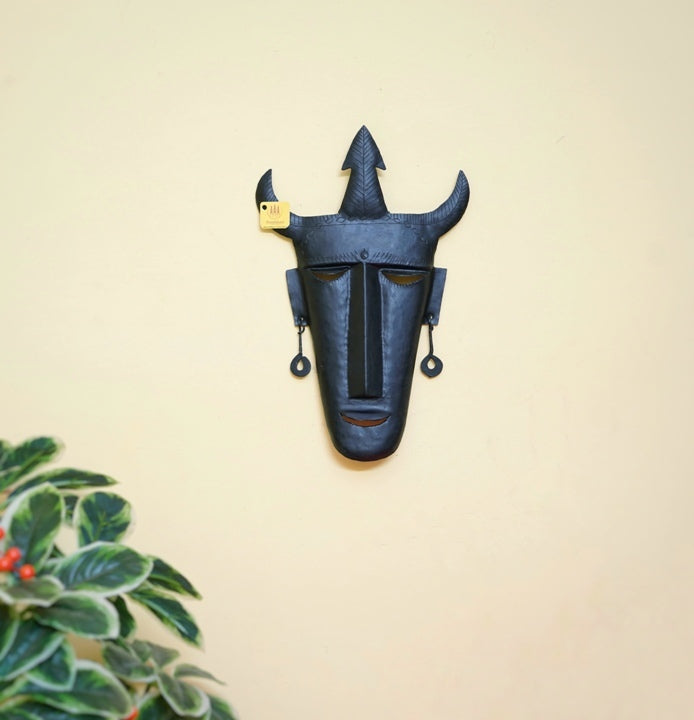 Bastar Iron Art Trident Mask Wall Hanging (Black, 12 inch)