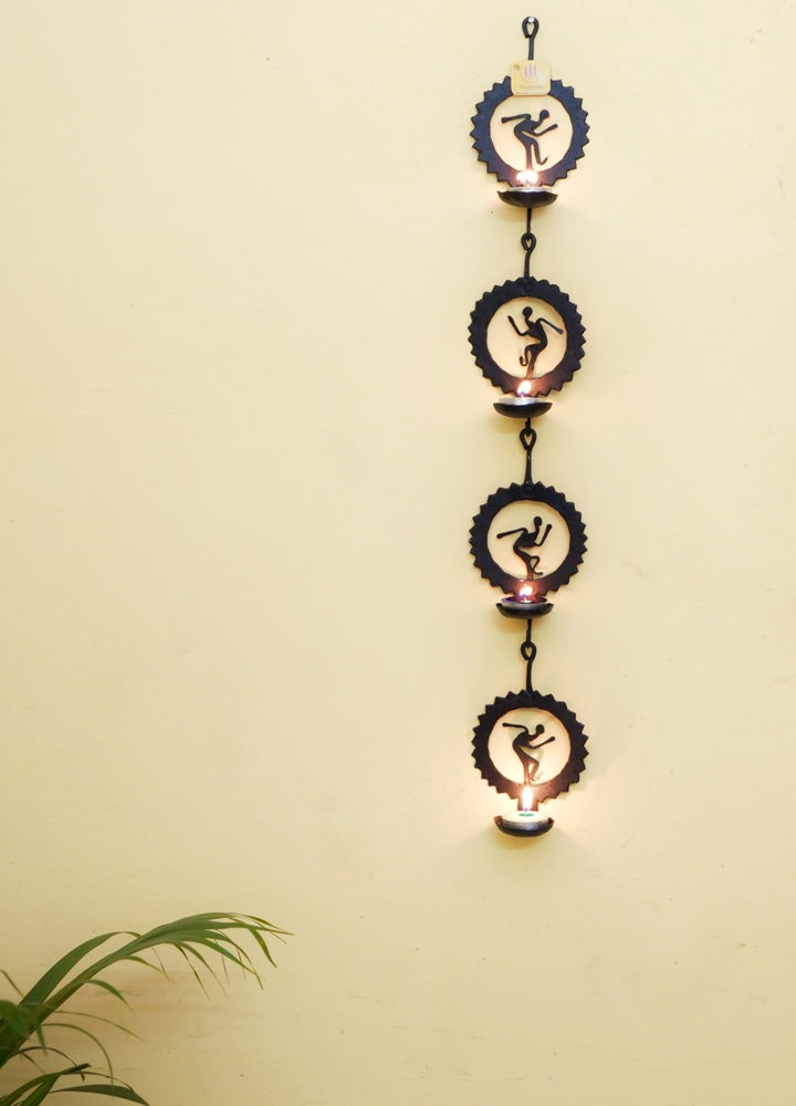 Handmade Bastar Iron Craft Circle Tea Light Wall Hanging (Black,24 inch)