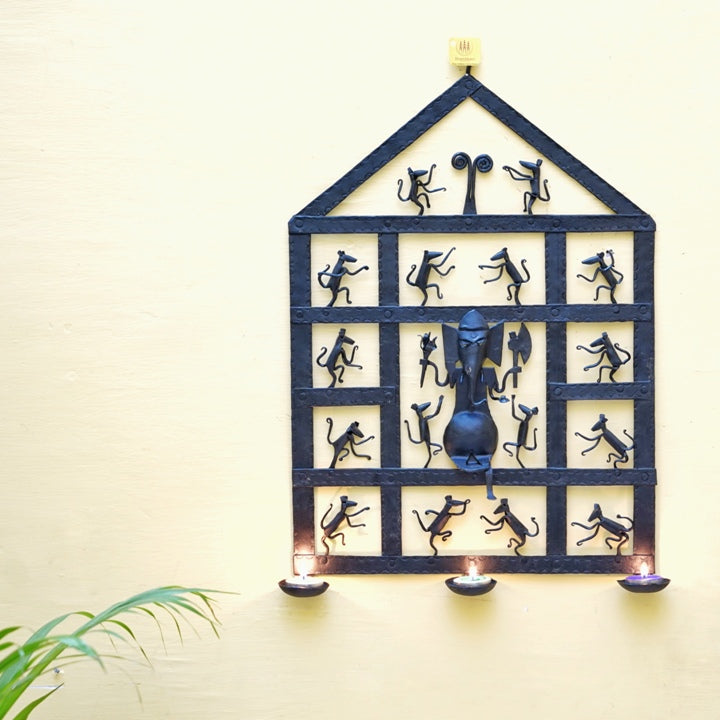 Bastar Metal Art Ganesha Design Wall Hanging  (Black, 24 inch)