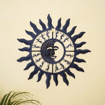 Handmade Wrought Iron Sun Moon Wall Hanging (Black, 24 inch)