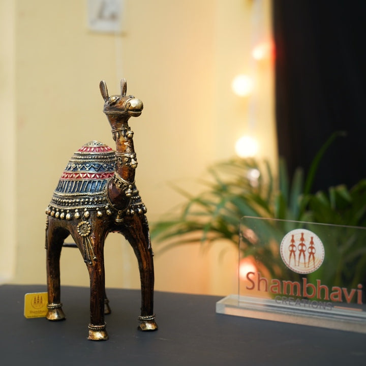 Dhokra Art Brass Adorned Camel Statue (Multicolor, 10 inch)