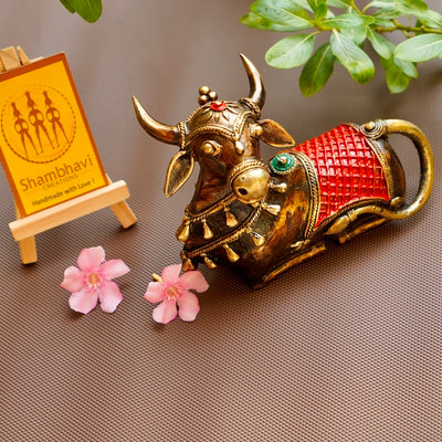 Decorative Dhokra Brass Nandi Bull Statue (Multicolor, 7.25 x 5 inch)