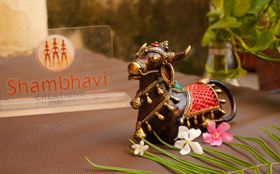 Decorative Sacred Nandi Dhokra Art Figurine of Bell Metal (Multicolor, 7.25 x 4.5 inch)