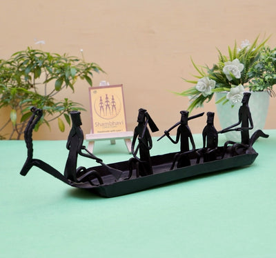 Handcrafted Iron Kerala Boat of Bastar Tribal Art (Black, 12 x 4 inch)