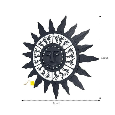 Bastar Art Iron Sun Mask Wall Hanging Decoration (Black, 24 inch)