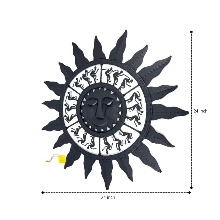 Bastar Art Iron Sun Mask Wall Hanging Decoration (Black, 24 inch)