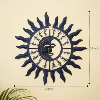 Handmade Wrought Iron Sun Moon Wall Hanging (Black, 24 inch)