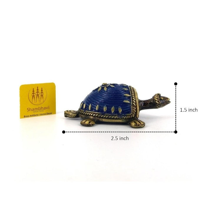 Handmade Brass Tortoise Showpiece Statue in Dhokra Art (Blue, 2.5 inch)