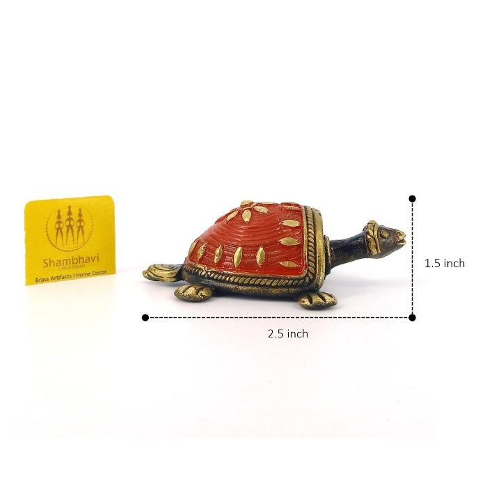 Handmade Brass Tortoise Showpiece Statue in Dhokra Art (Red, 2.5 inch)