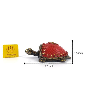 Dhokra Art Bell Metal Turtle Figurine (Red, 3.5 inch)